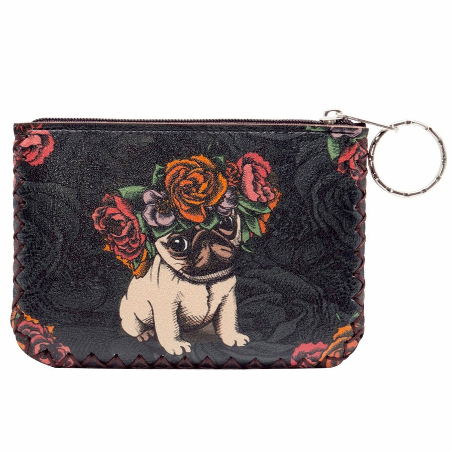 Floral Pug Print Hand-Stitched Coin Purse HB0665 - No. 52