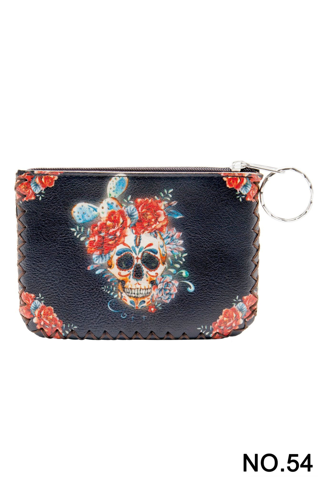 Floral Skull Print Hand Stitch Coin Purse HB0665 - NO.54