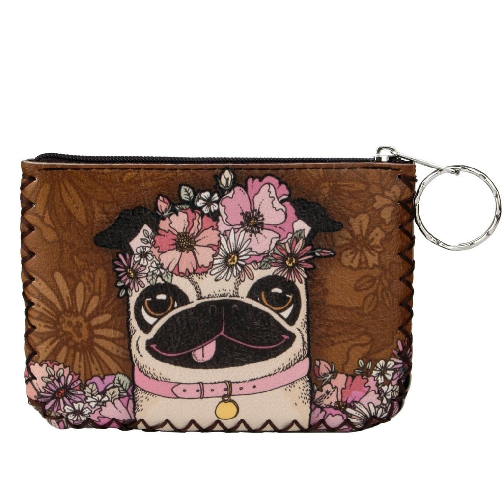 Floral Pug Print Hand Stitch Coin Purse HB0665 - NO.81