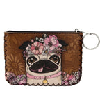 Floral Pug Print Hand Stitch Coin Purse HB0665 - NO.81