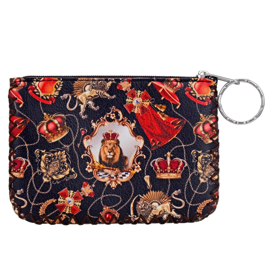 Crowned Lion Print Hand-Stitched Coin Purse HB0665 - No. 87