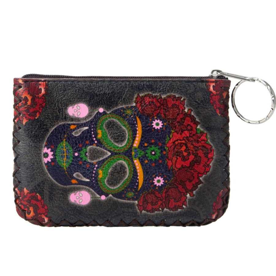 Floral Skull Ethnic Pattern Print Hand-Stitched Coin Purse HB0665 - No. 98
