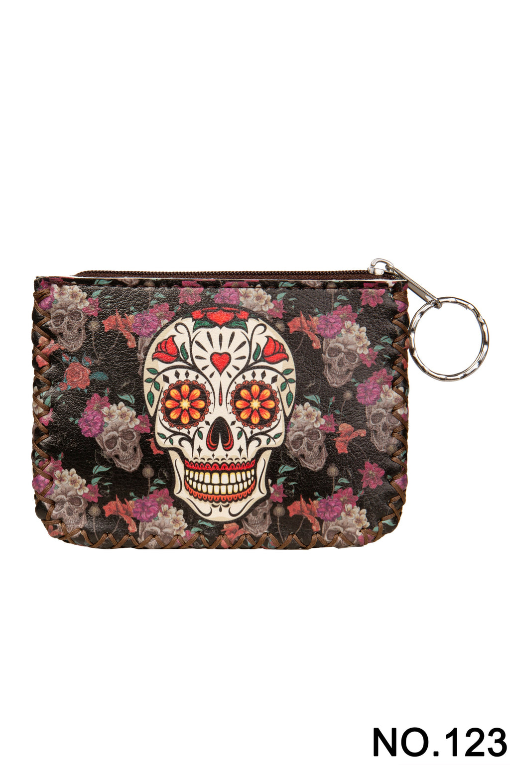 Floral Skull Print Hand Stitch Coin Purse HB0665 - NO.123
