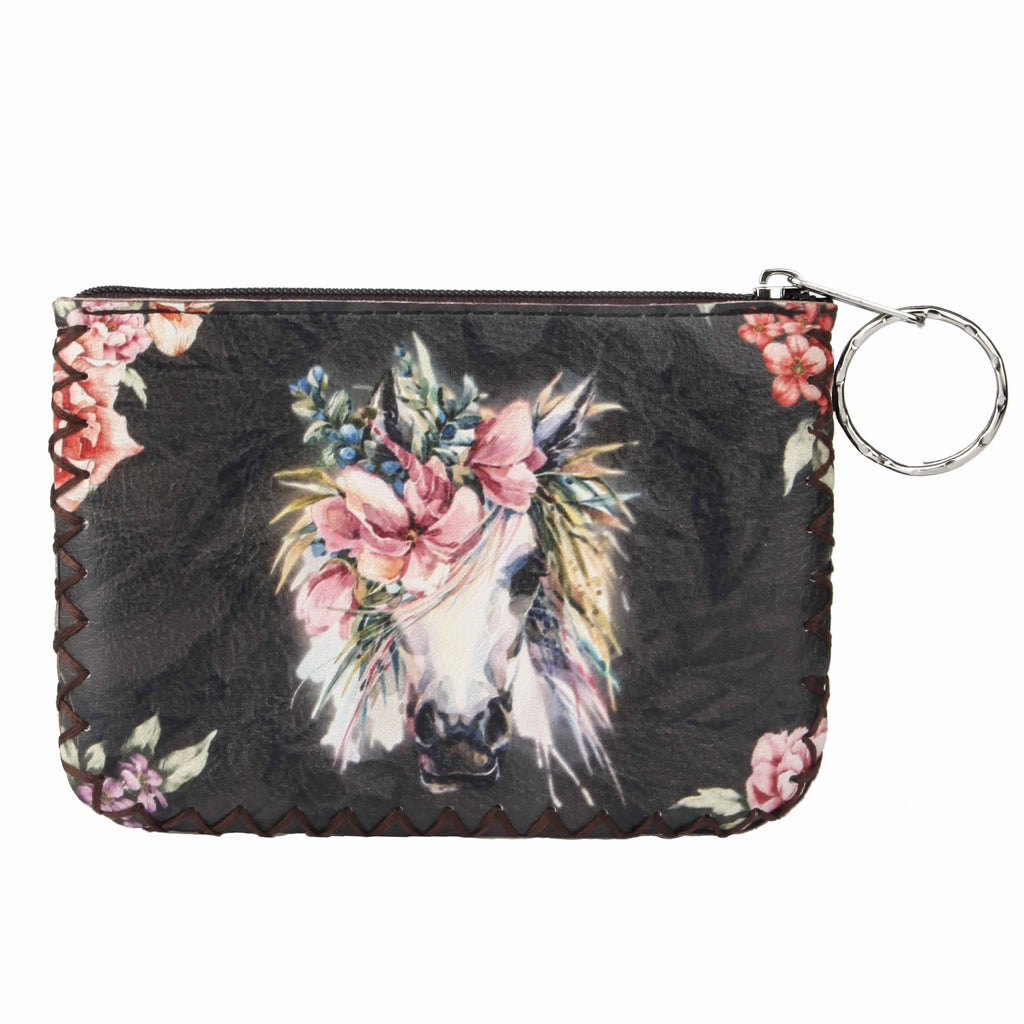 Floral Horse Print Hand Stitch Coin Purse HB0665 - NO.49