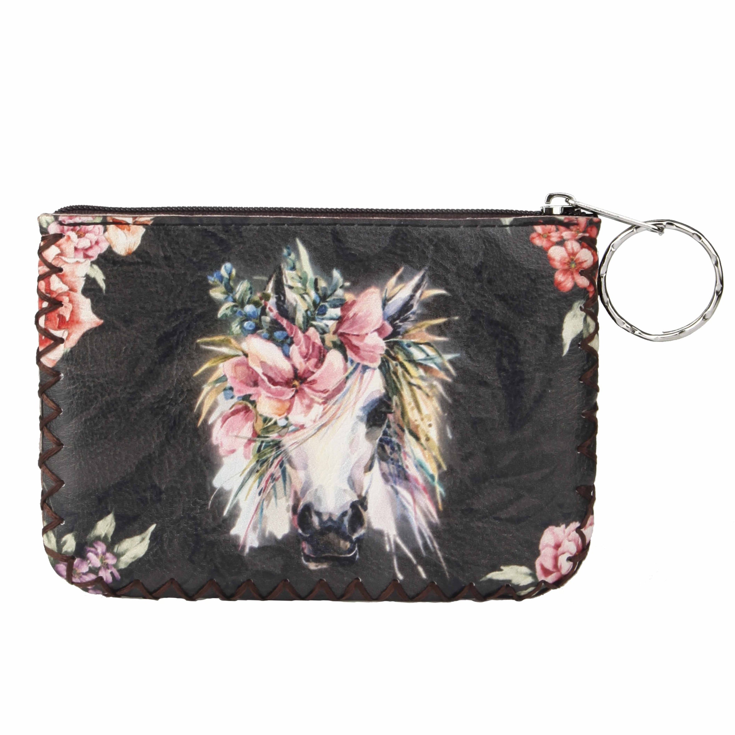 Floral Horse Print Hand Stitch Coin Purse HB0665 - NO.49