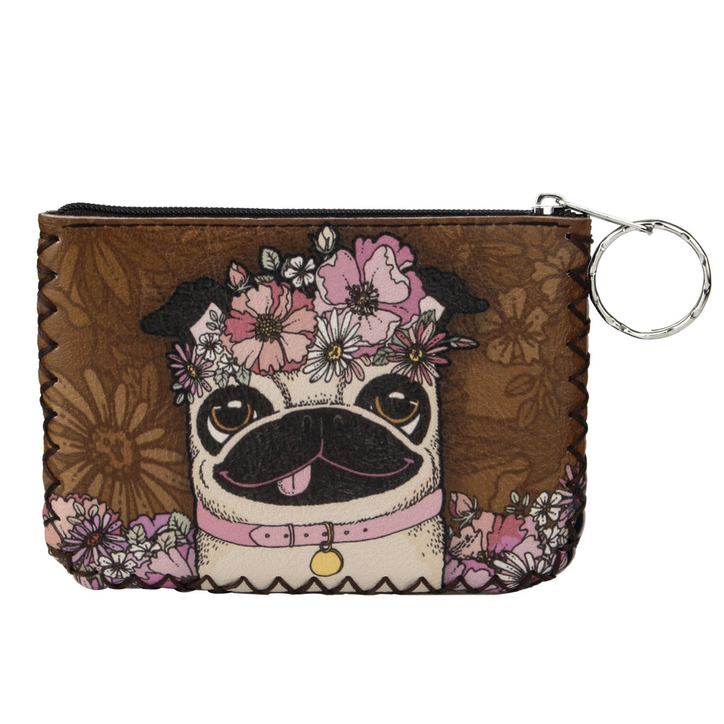 Floral Pug Print Hand Stitch Coin Purse HB0665 - NO.81