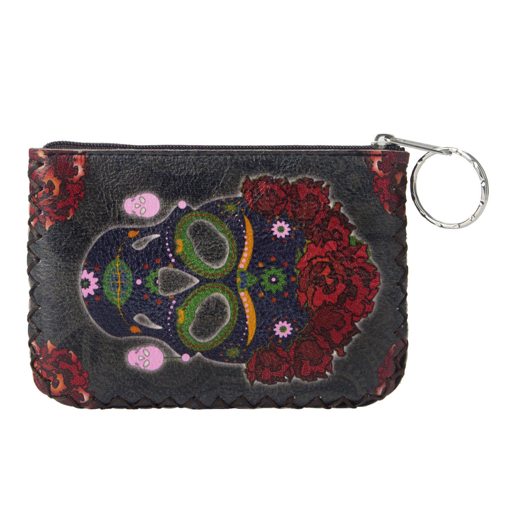 Floral Skull Ethnic Pattern Print Hand Stitch Coin Purse HB0665 - NO.98