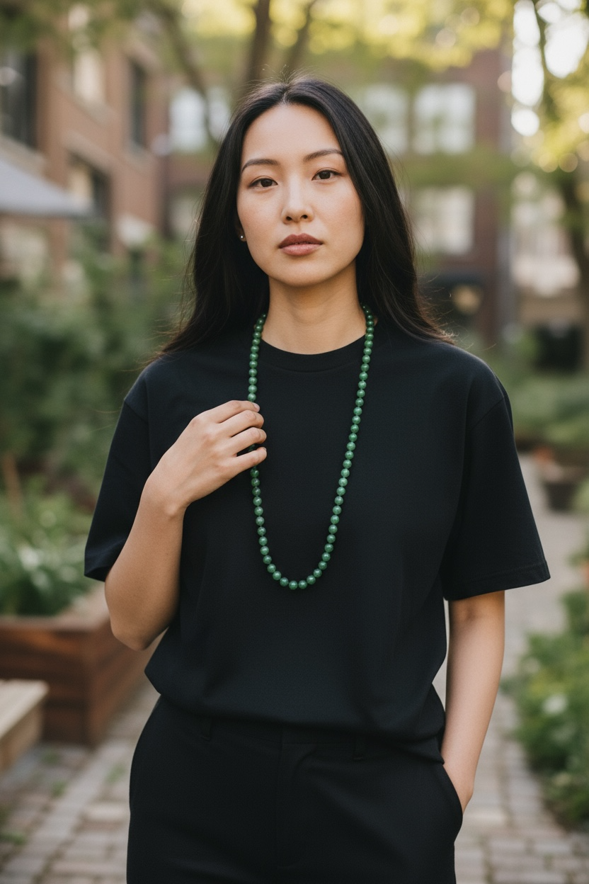 Colored Green Jade Stone Necklace N3180 - view 3