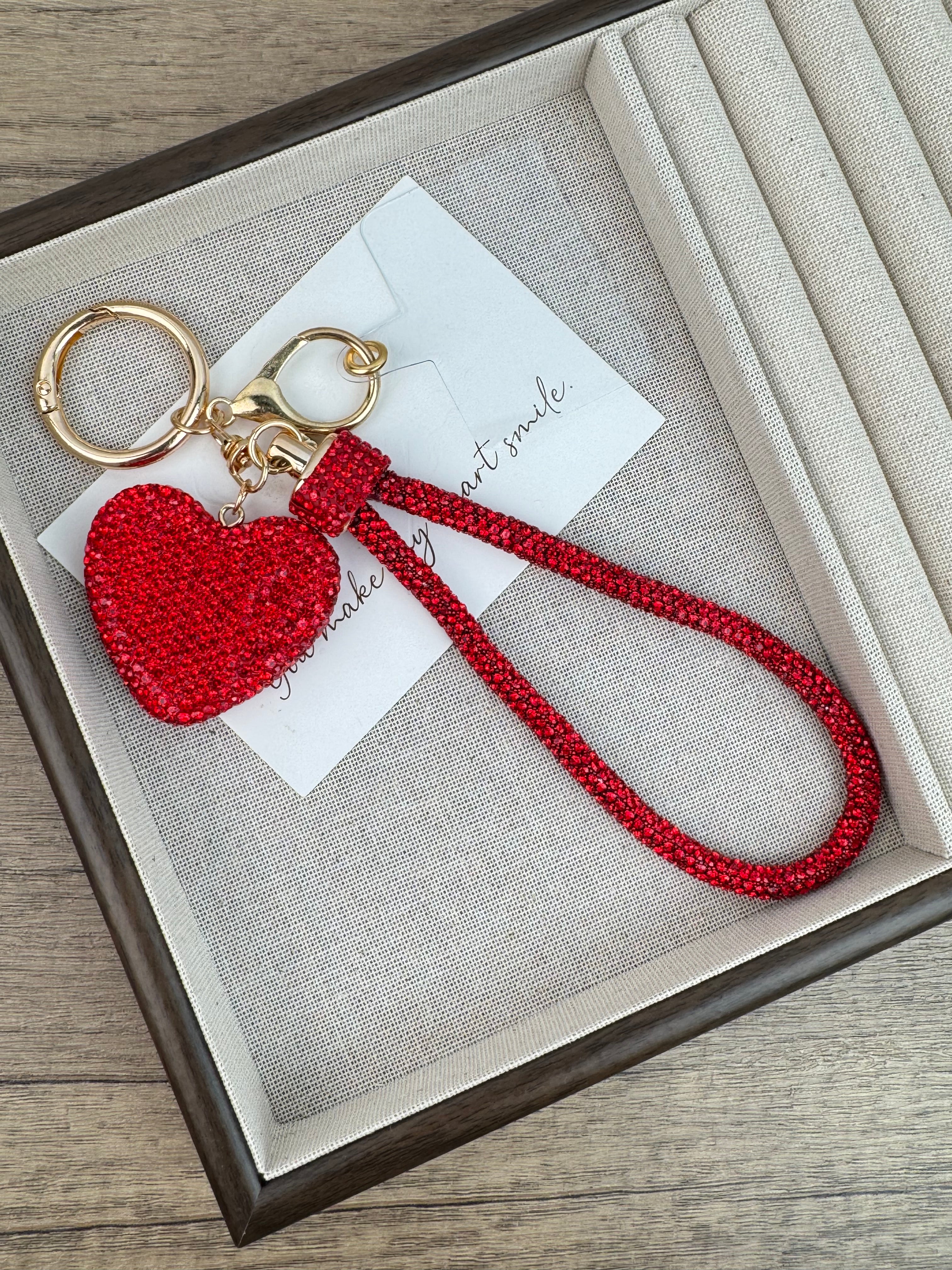 Heart Shape Rhinestone Alloy Keychain Wristlet K1441