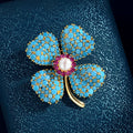 Blue Turquoise Clover Brooch PA5178