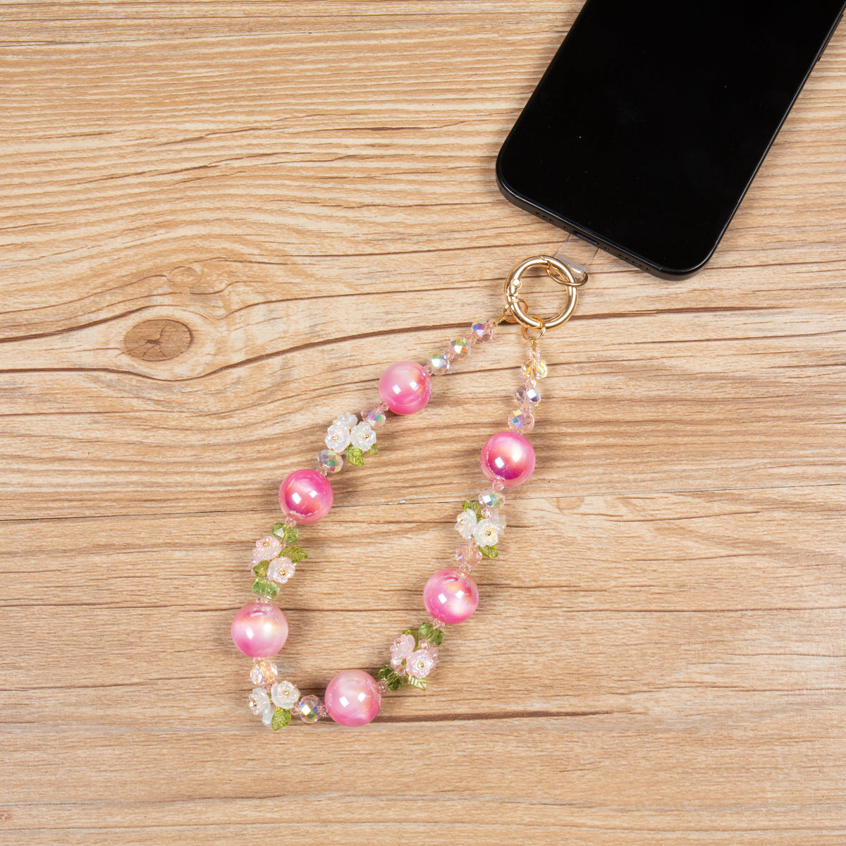 Flower Crystal Phone Wristlet Lanyard K1332
