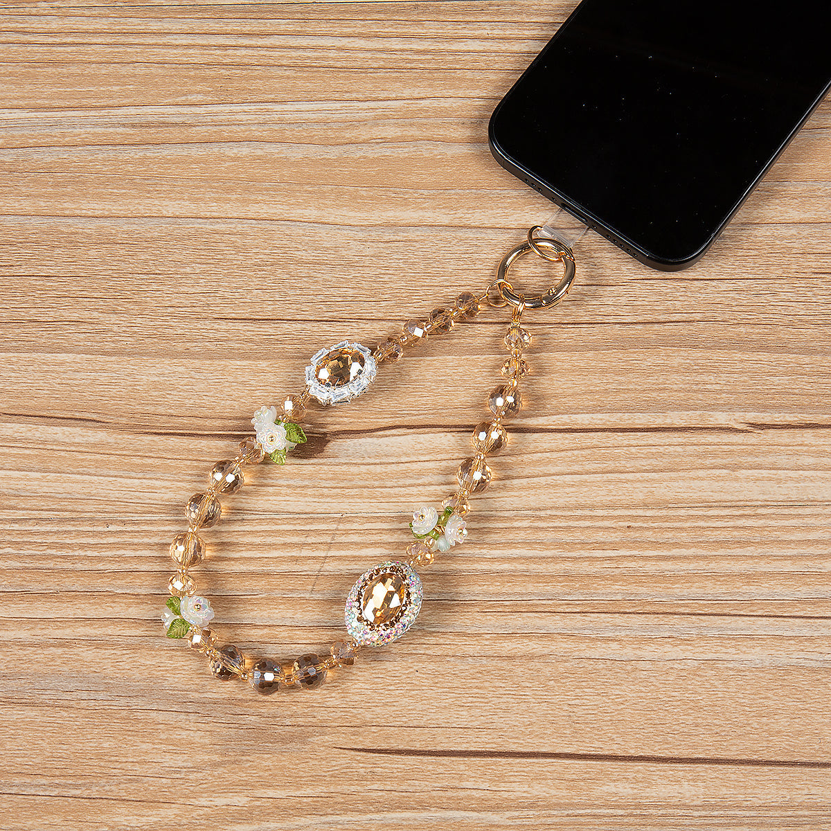 Crystal Flowers Phone Wristlet Lanyard K1348