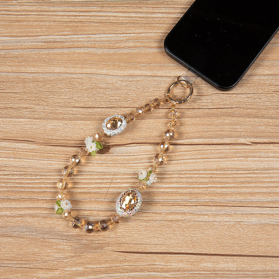 Crystal Flowers Phone Wristlet Lanyard K1348