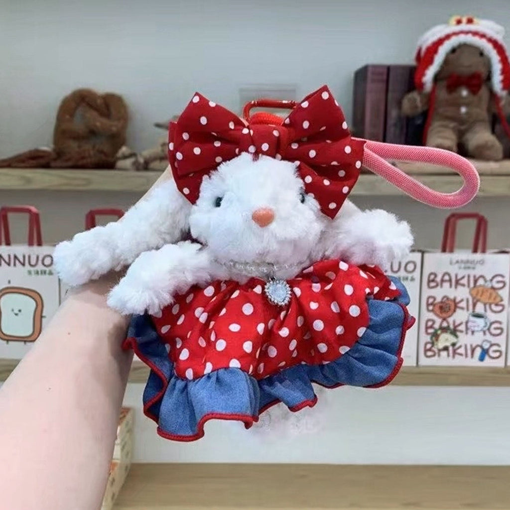 Denim Red Polka Dot Skirt Bunny Keychain K1352 - view 2