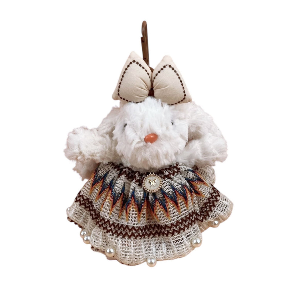 Beige Dress Rabbit Plush Keychain K1354