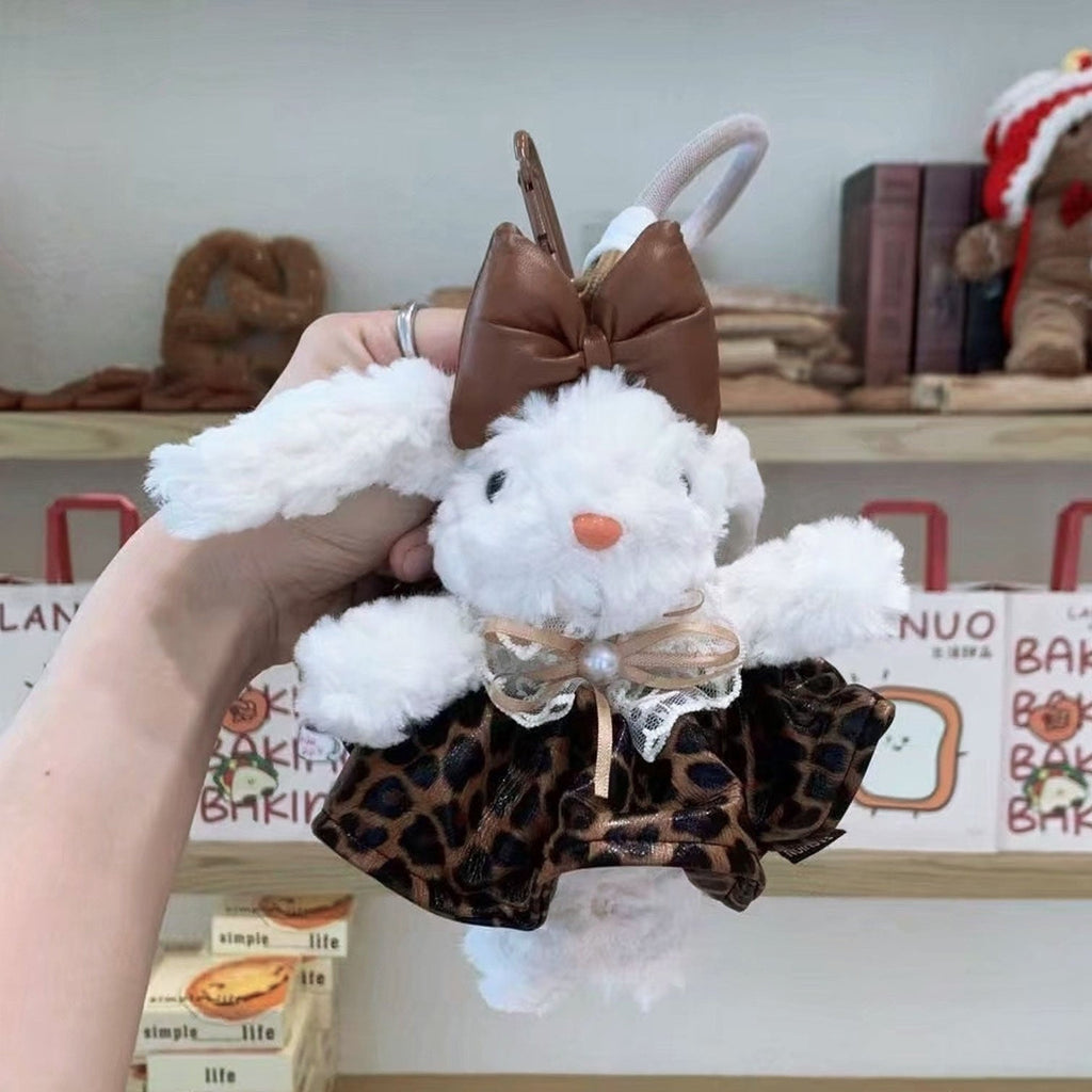 Leopard Print Leather Skirt With Rabbit Plush Keychain K1355 - view 2