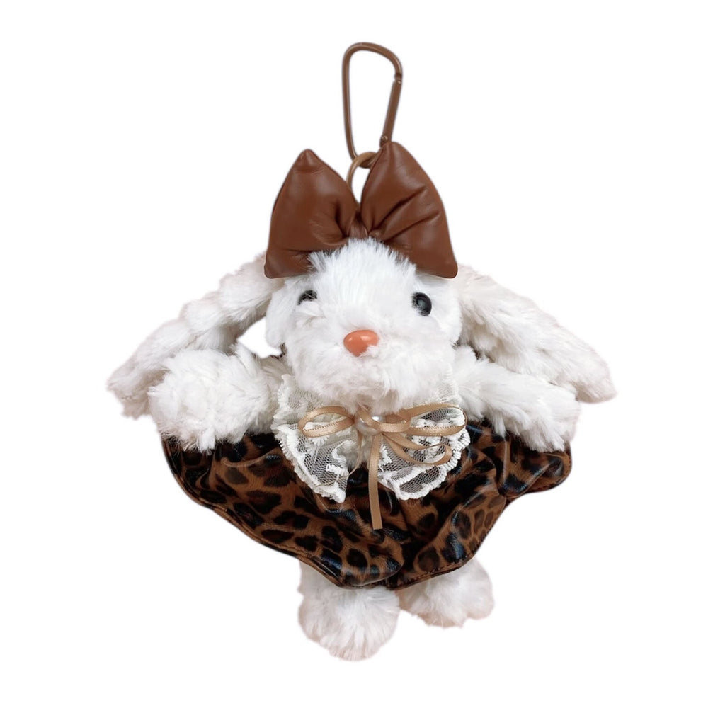 Leopard Print Leather Skirt With Rabbit Plush Keychain K1355