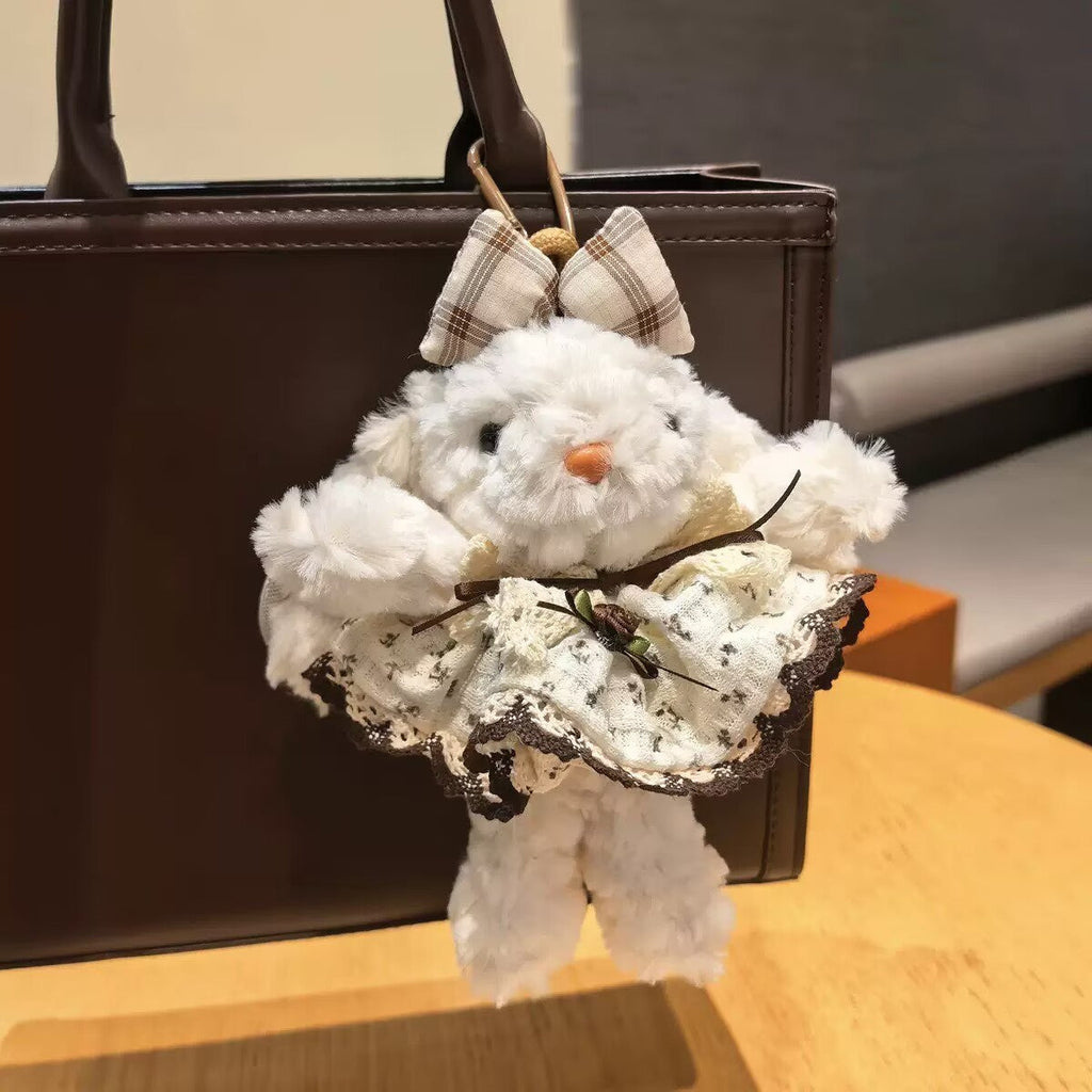Brown Floral Dress With Rabbit Plush Keychain K1358