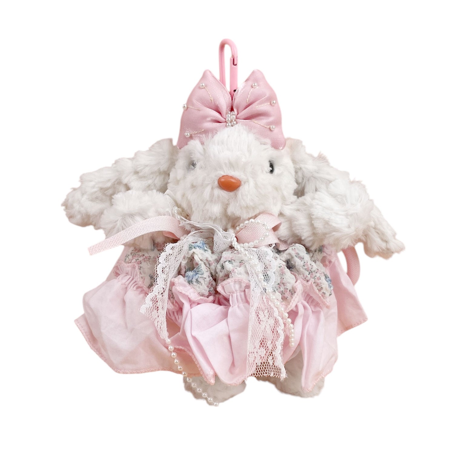 Blue Powdered Floral Dress Rabbit Keychain K1359