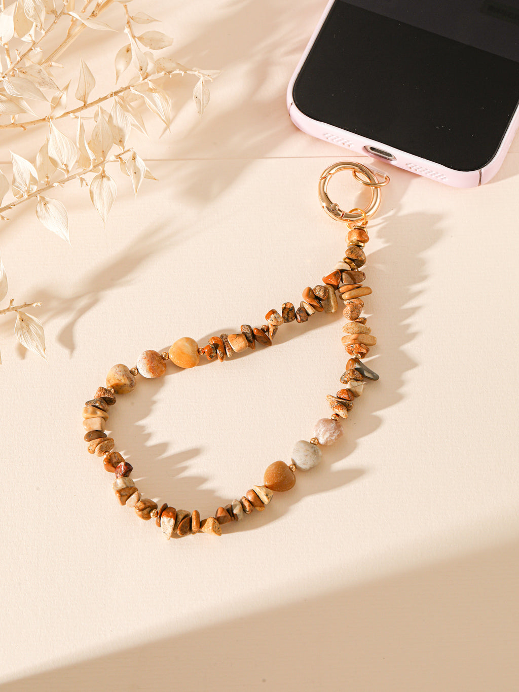Natural Stone Phone CharmKeychain Wristlet K1403