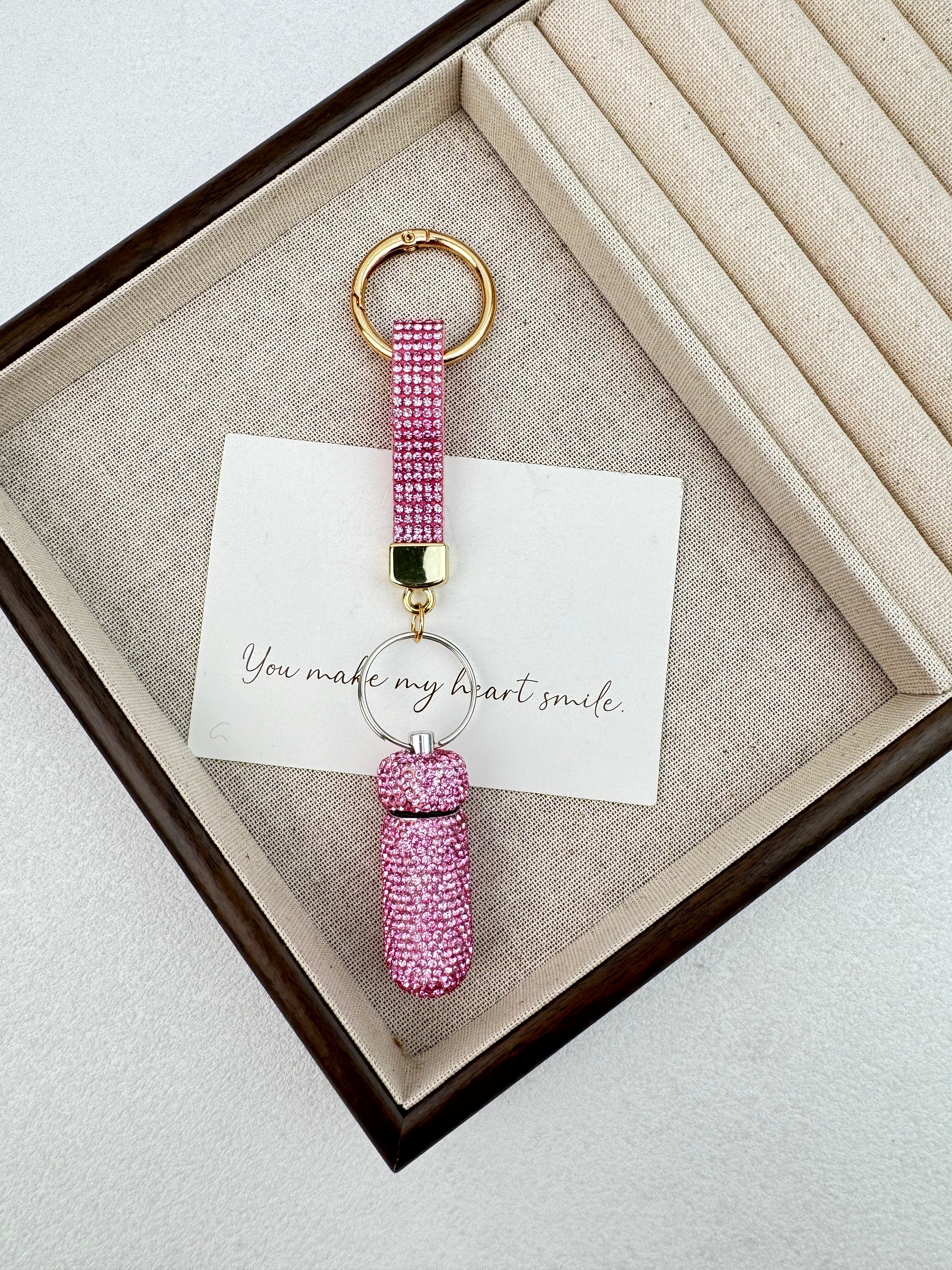 Ceramic Rhinestone Medicine Bottle Keychain K1404