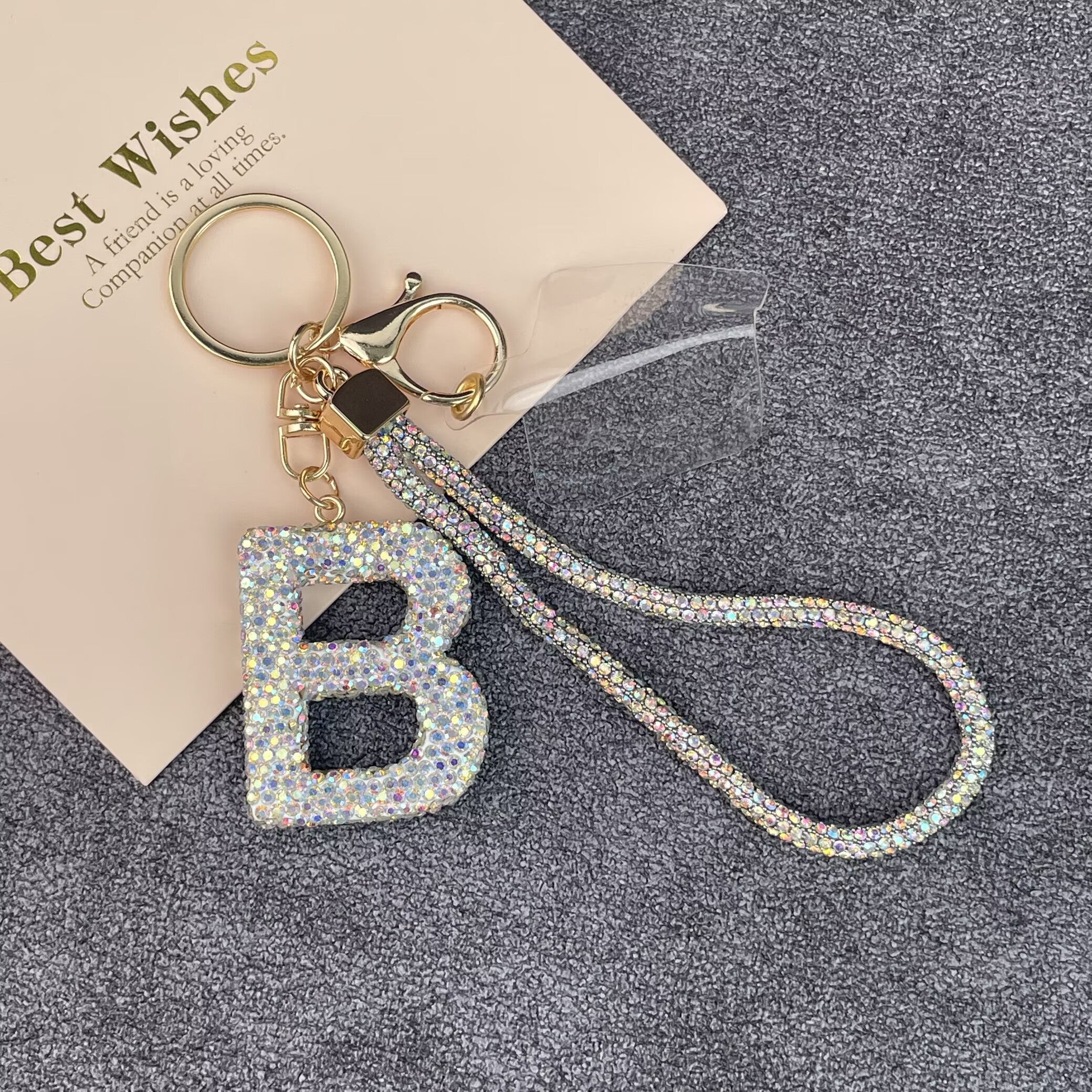 Alphabet Rhinestone Keychain Wristlet K1406