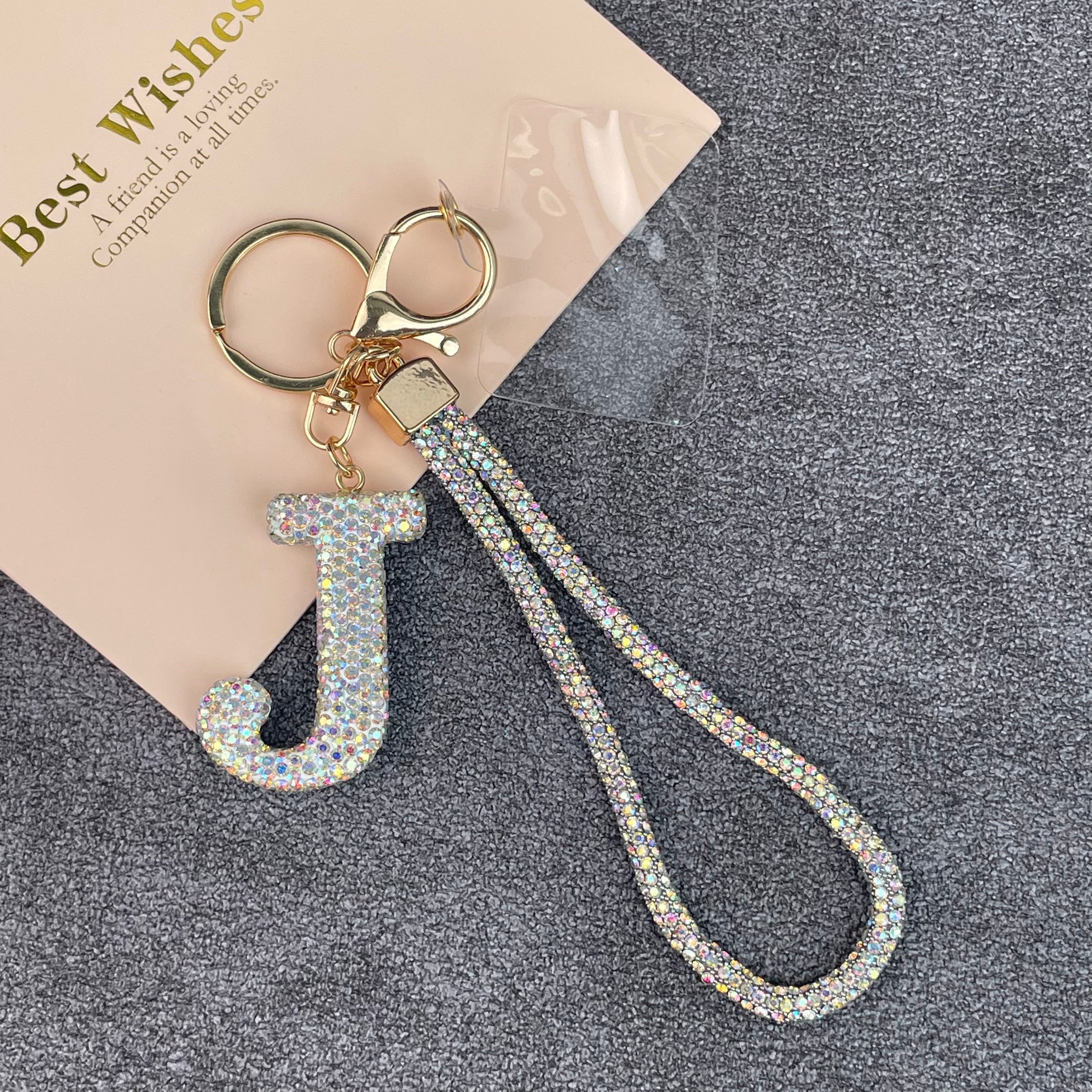 Alphabet Rhinestone Keychain Wristlet K1406