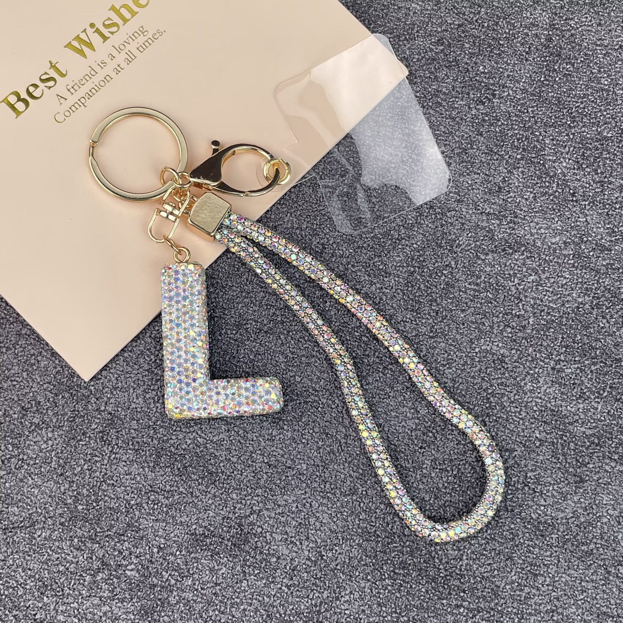 Alphabet Rhinestone Keychain Wristlet K1406