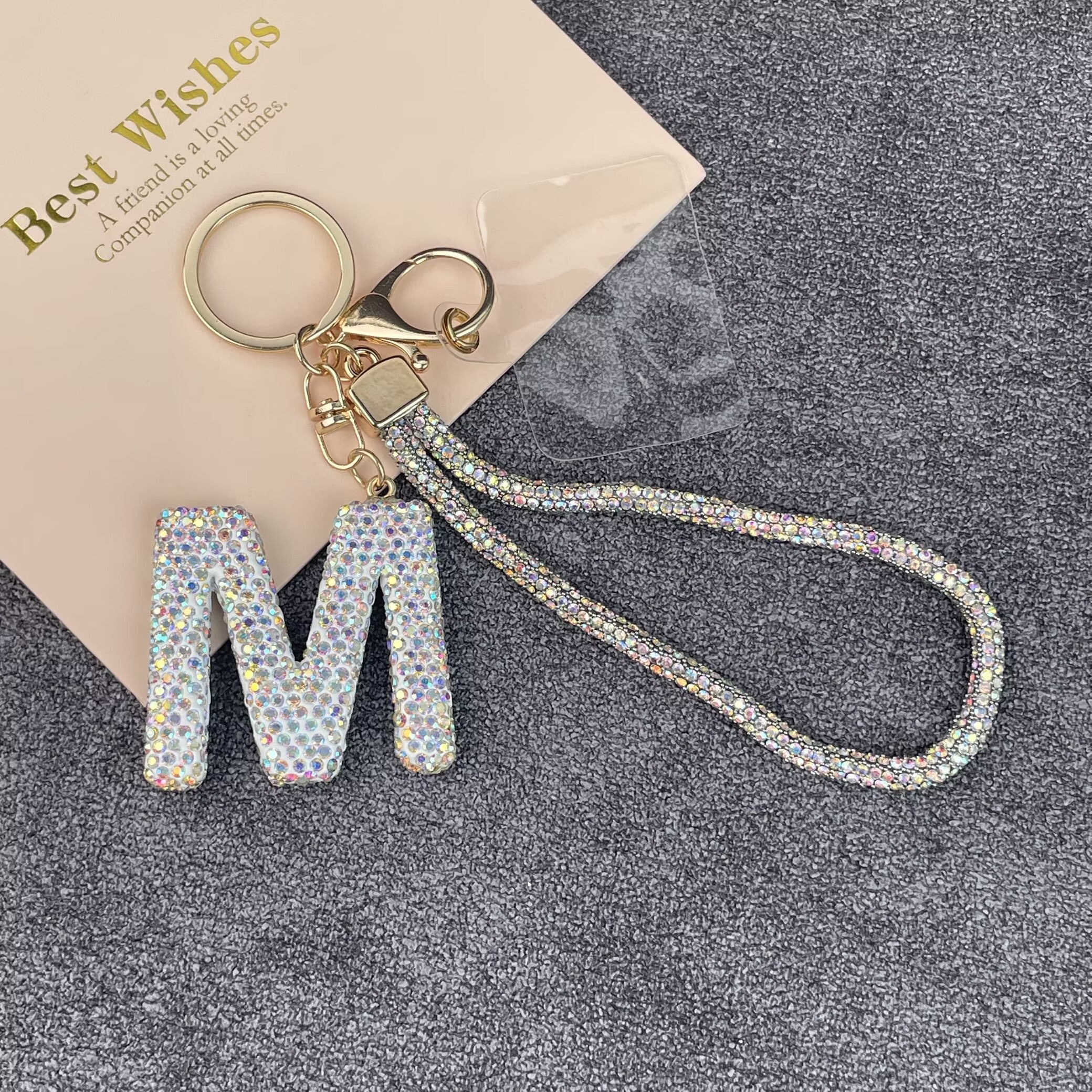 Alphabet Rhinestone Keychain Wristlet K1406