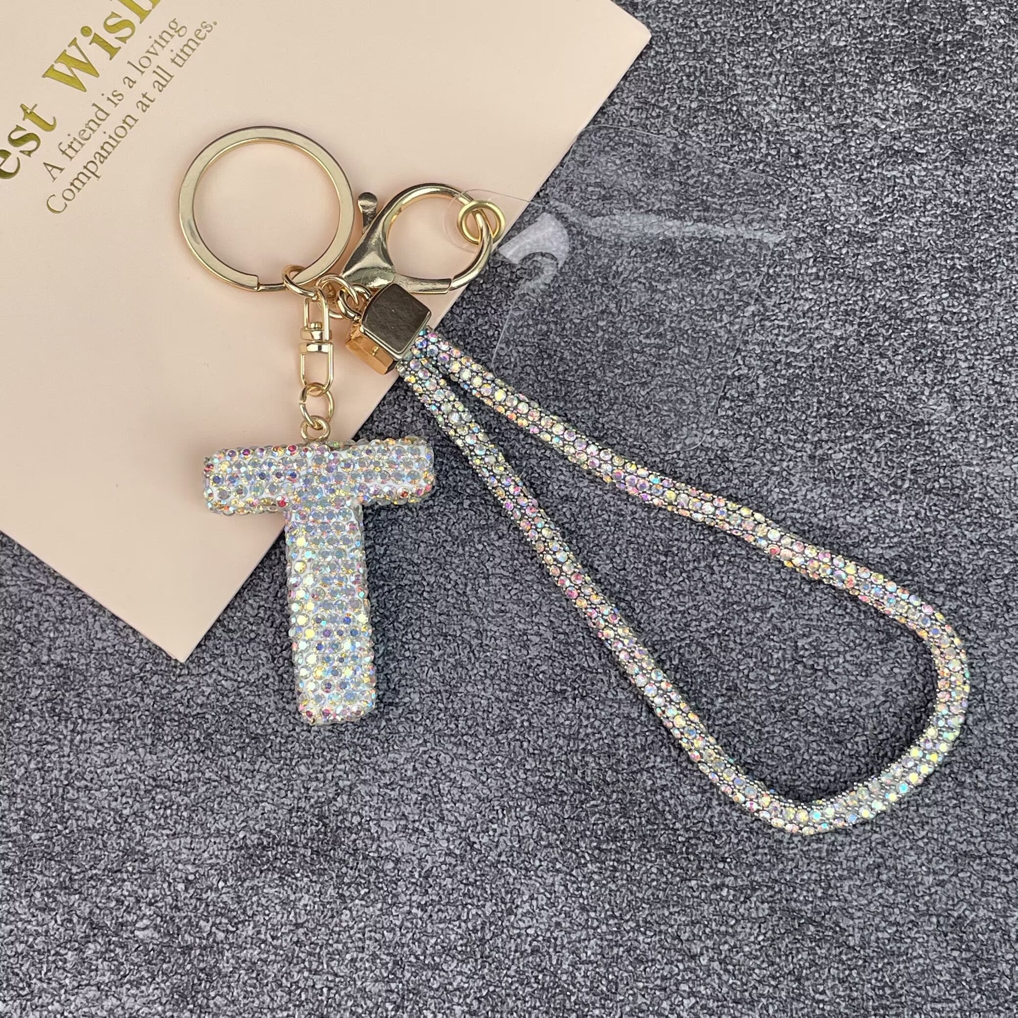 Alphabet Rhinestone Keychain Wristlet K1406