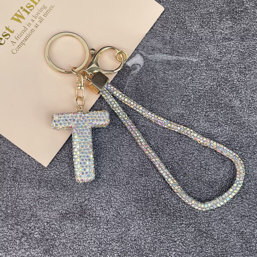 Alphabet Rhinestone Keychain Wristlet K1406