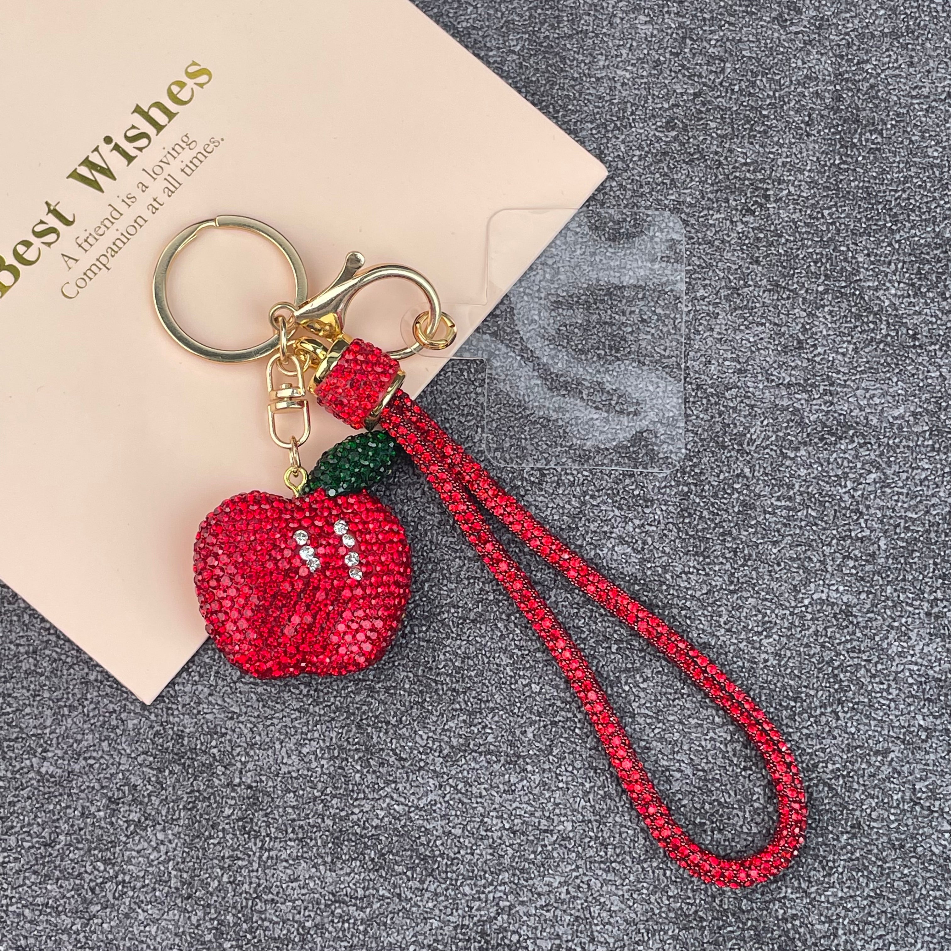 Apple Rhinestone Alloy Keychain Wristlet K1408