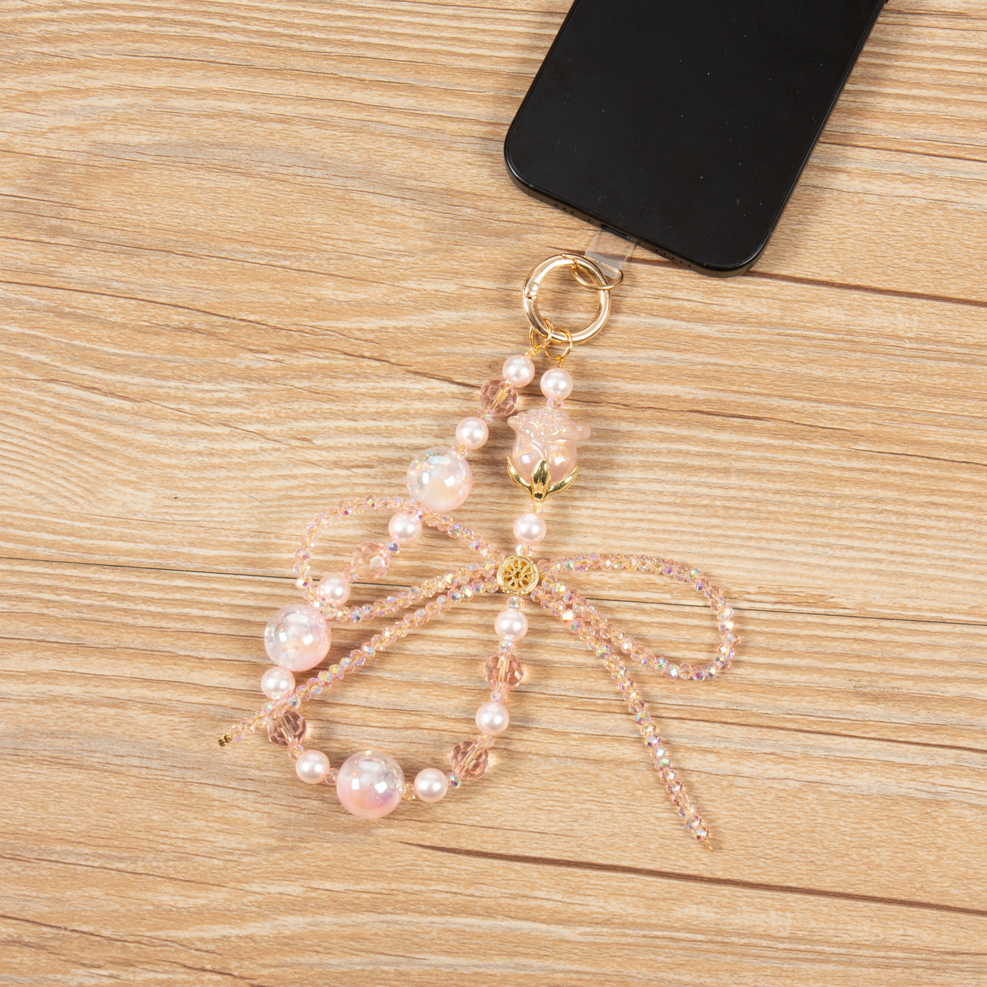 Rose Glass Beads Keychain Wristlet K1413