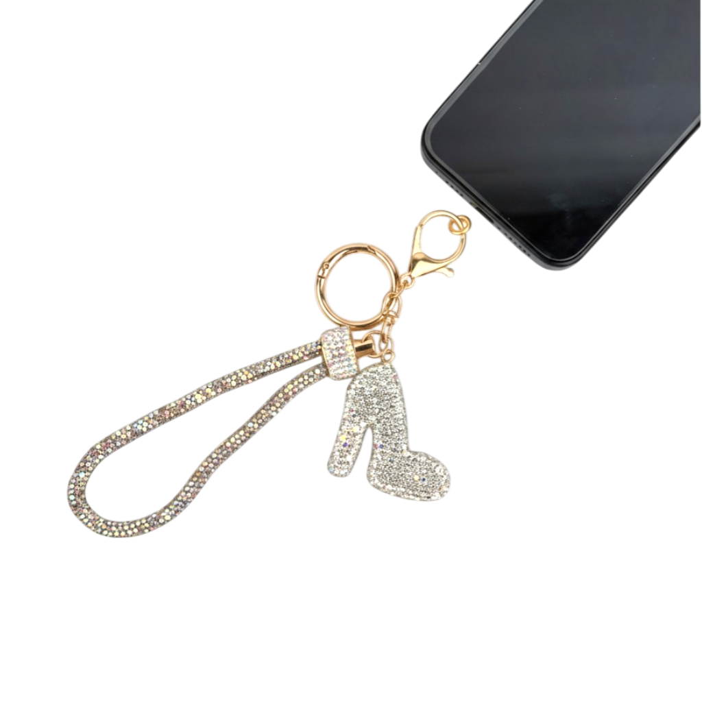 High Heel Rhinestone Alloy Keychain Wristlet K1428