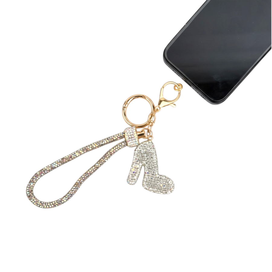 High Heel Rhinestone-Embellished Alloy Keychain Wristlet K1428