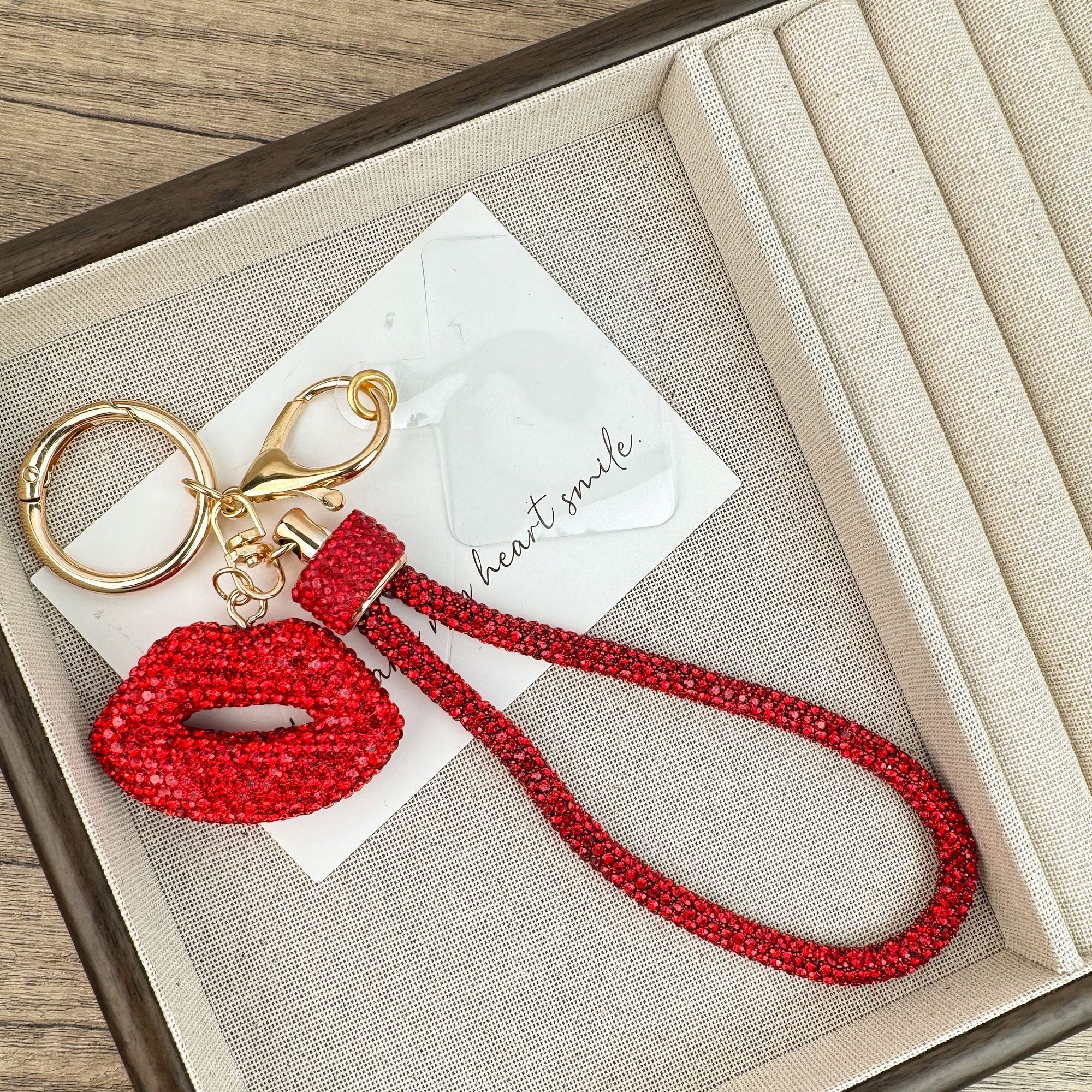 Heart Shape Rhinestone Alloy Keychain Wristlet K1441
