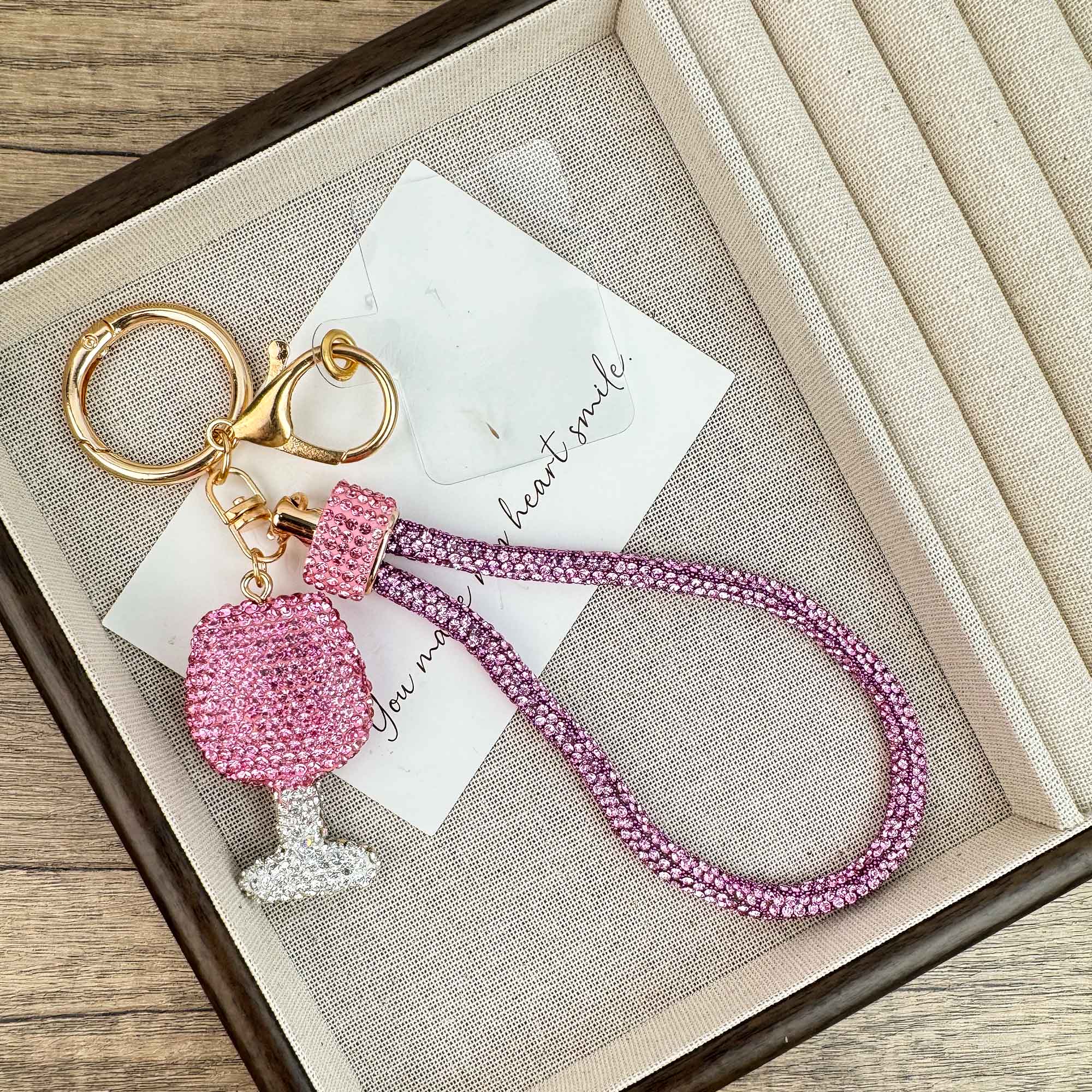 Wine Glass Rhinestone Alloy Keychain Wristlet k1434