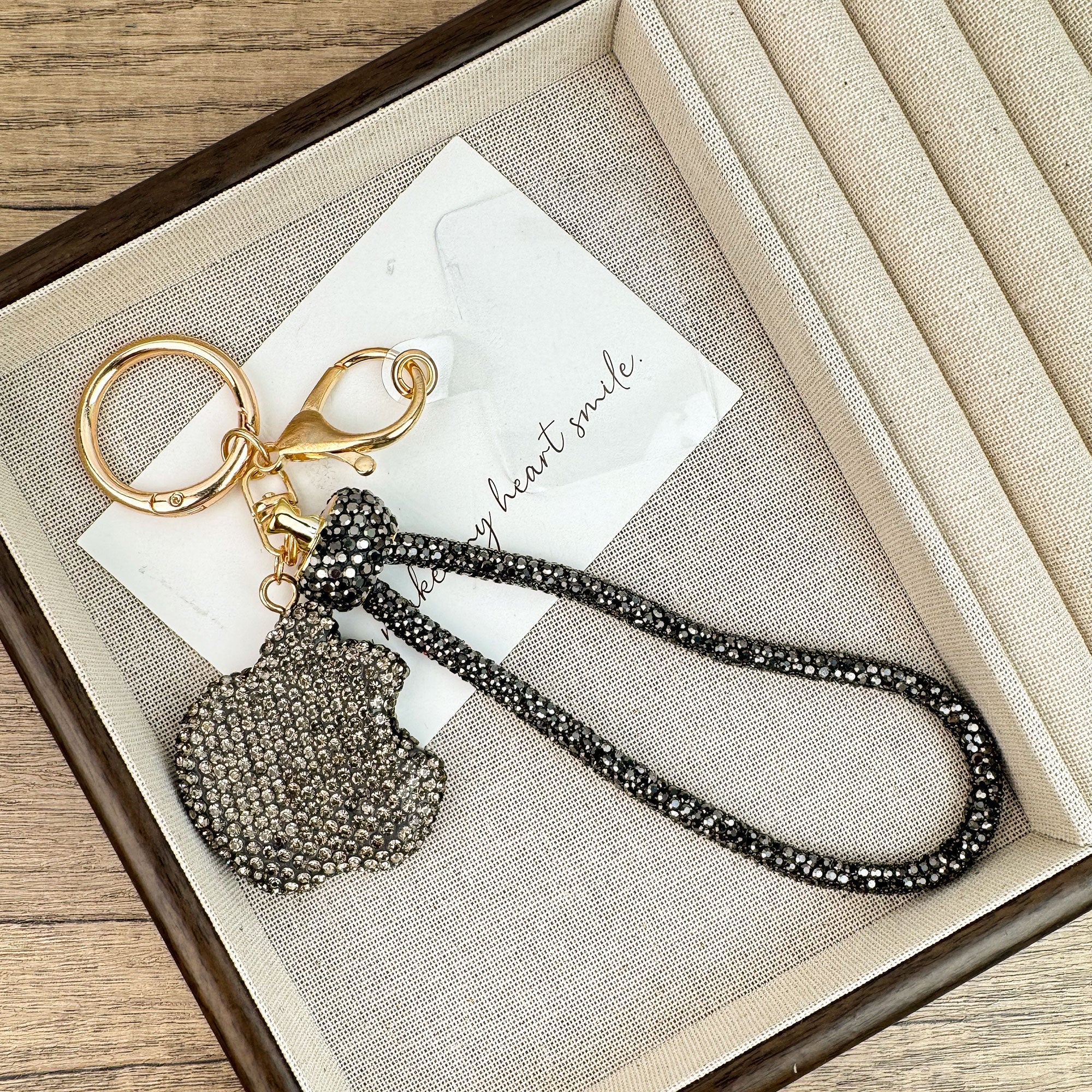 Apple Rhinestone Alloy Keychain Wristlet K1436