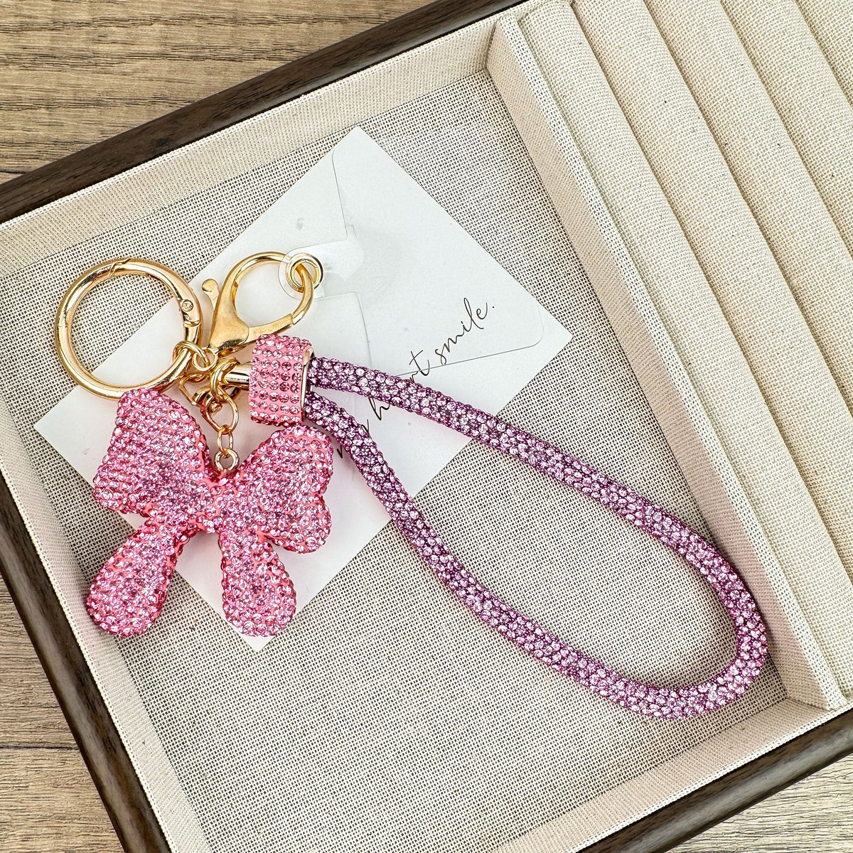 Bow Tie Rhinestone-Embellished Alloy Keychain Wristlet K1442