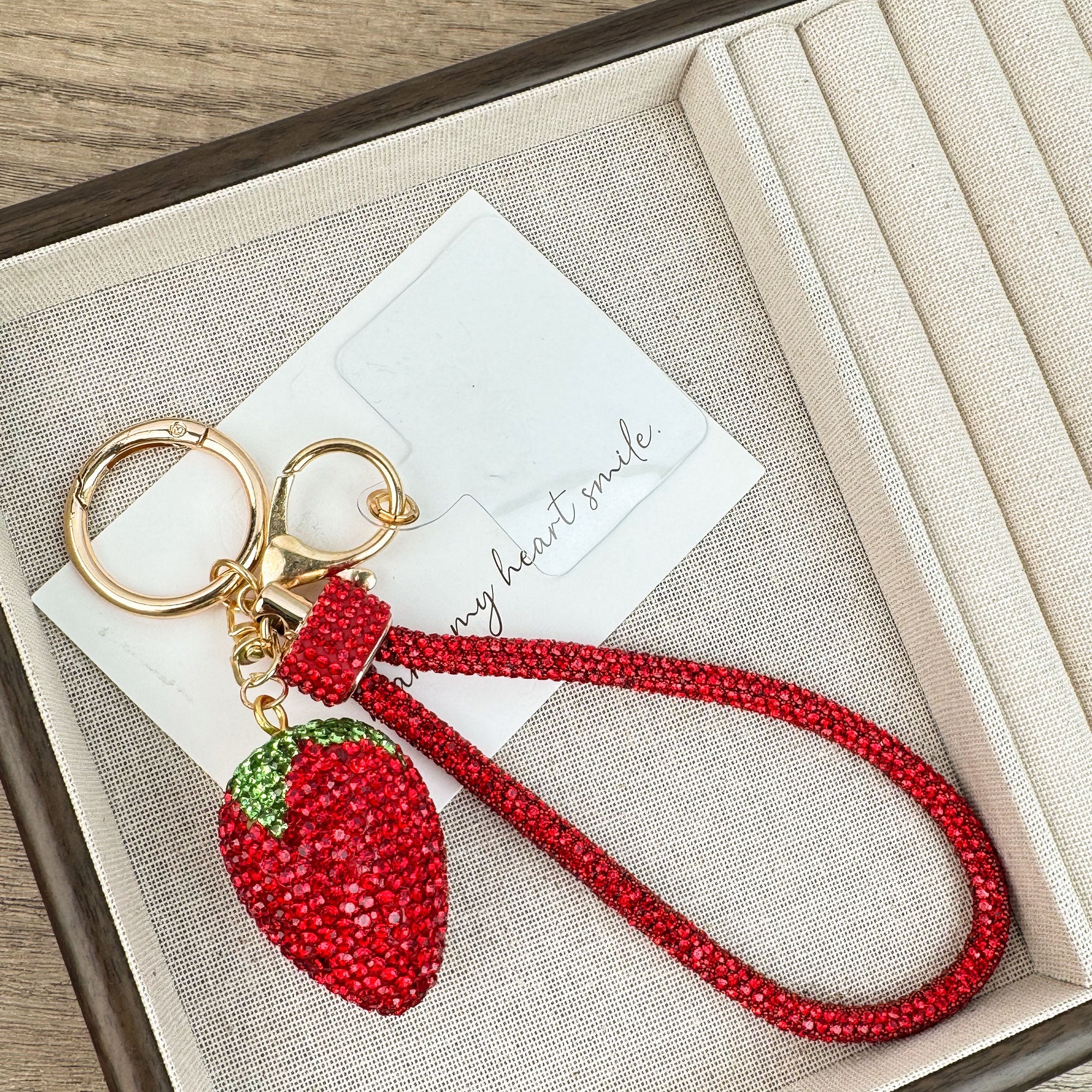 Strawberry Rhinestone Alloy Keychain Wristlet K1445