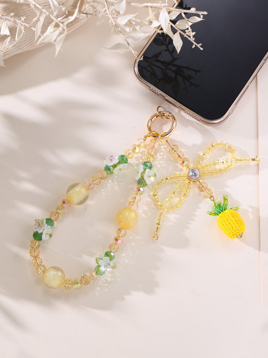 Pineapple Rhinestone-Embellished Alloy Keychain Wristlet K1507