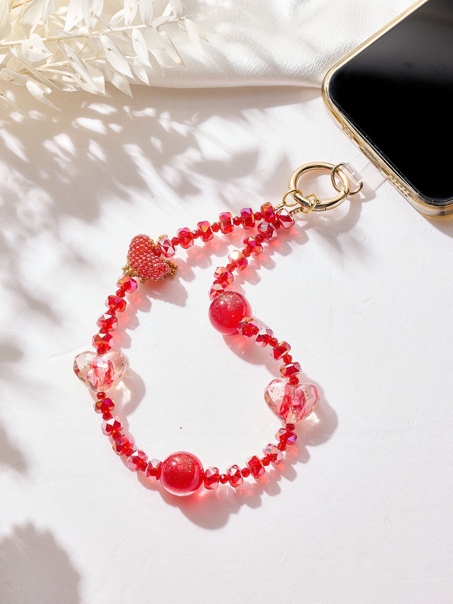 Heart-Shaped Crystal Keychain Wristlet K1529