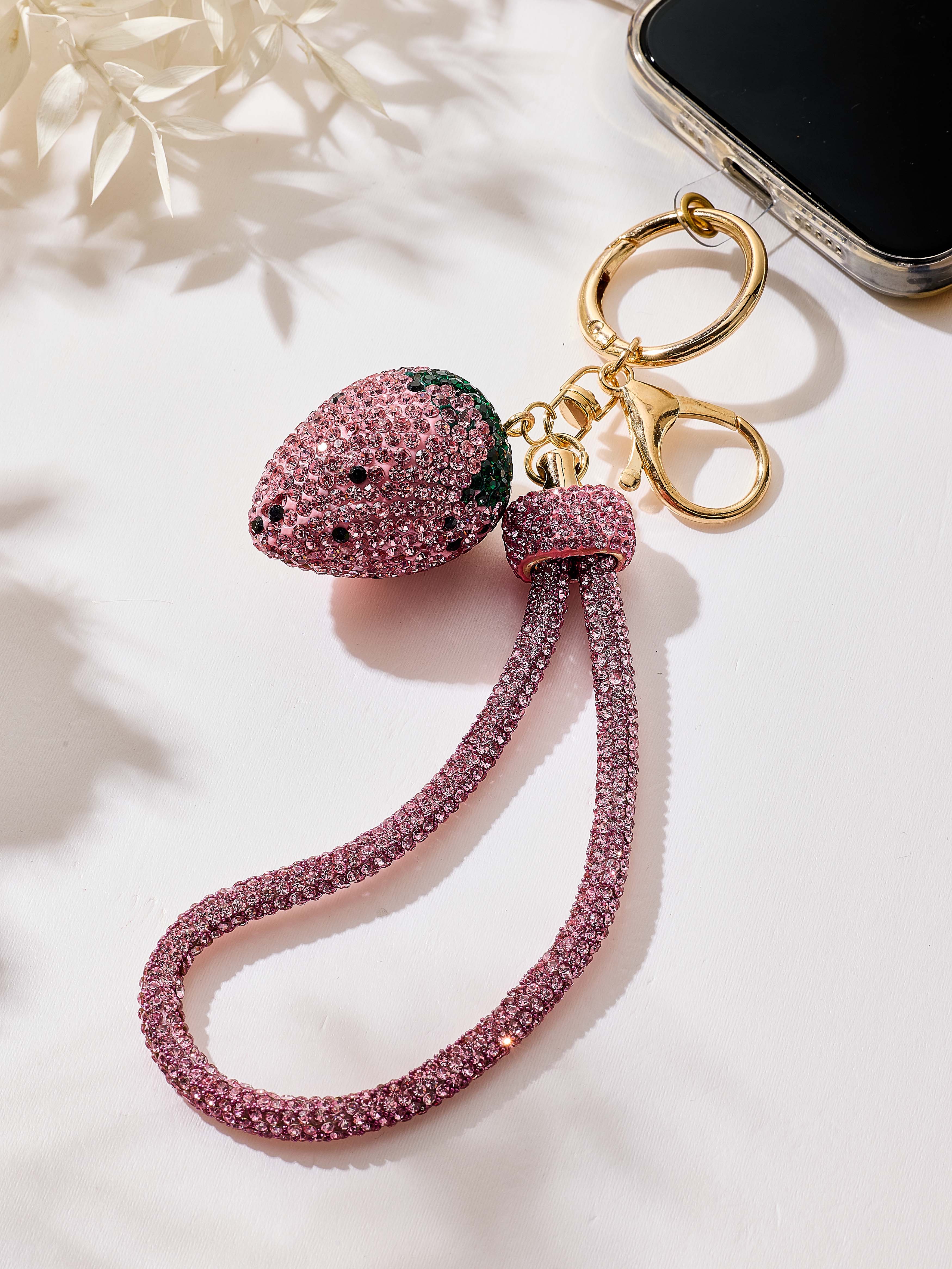Strawberry Rhinestone Keychain Wristlet K1552