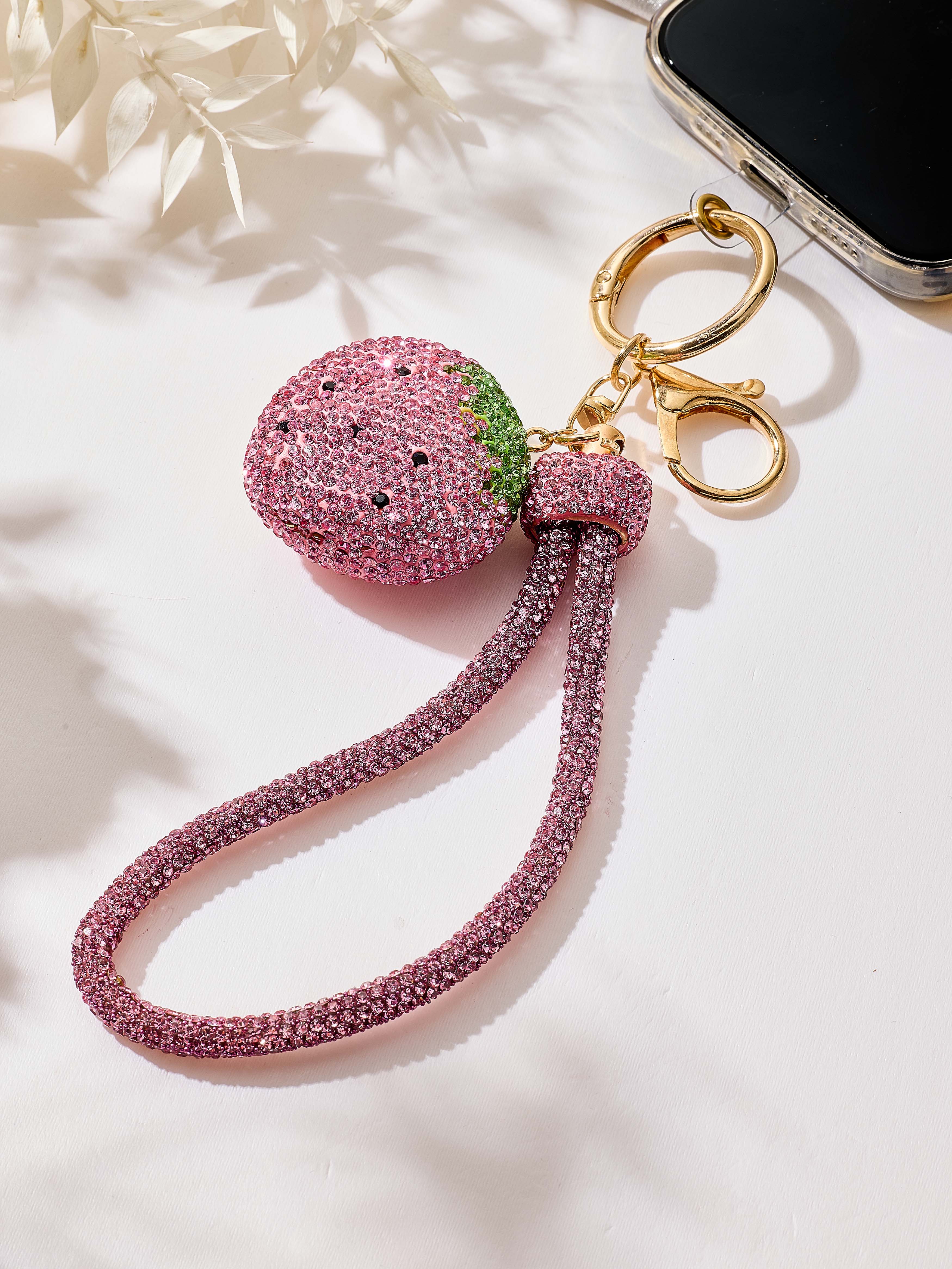 Strawberry Rhinestone Keychain Wristlet K1554