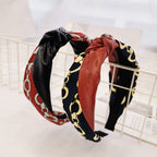 Pu Leather Fabric Chains Printed Headband L2671