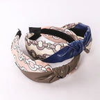 Pu Leather Fabric Chains Printed Headband L2671