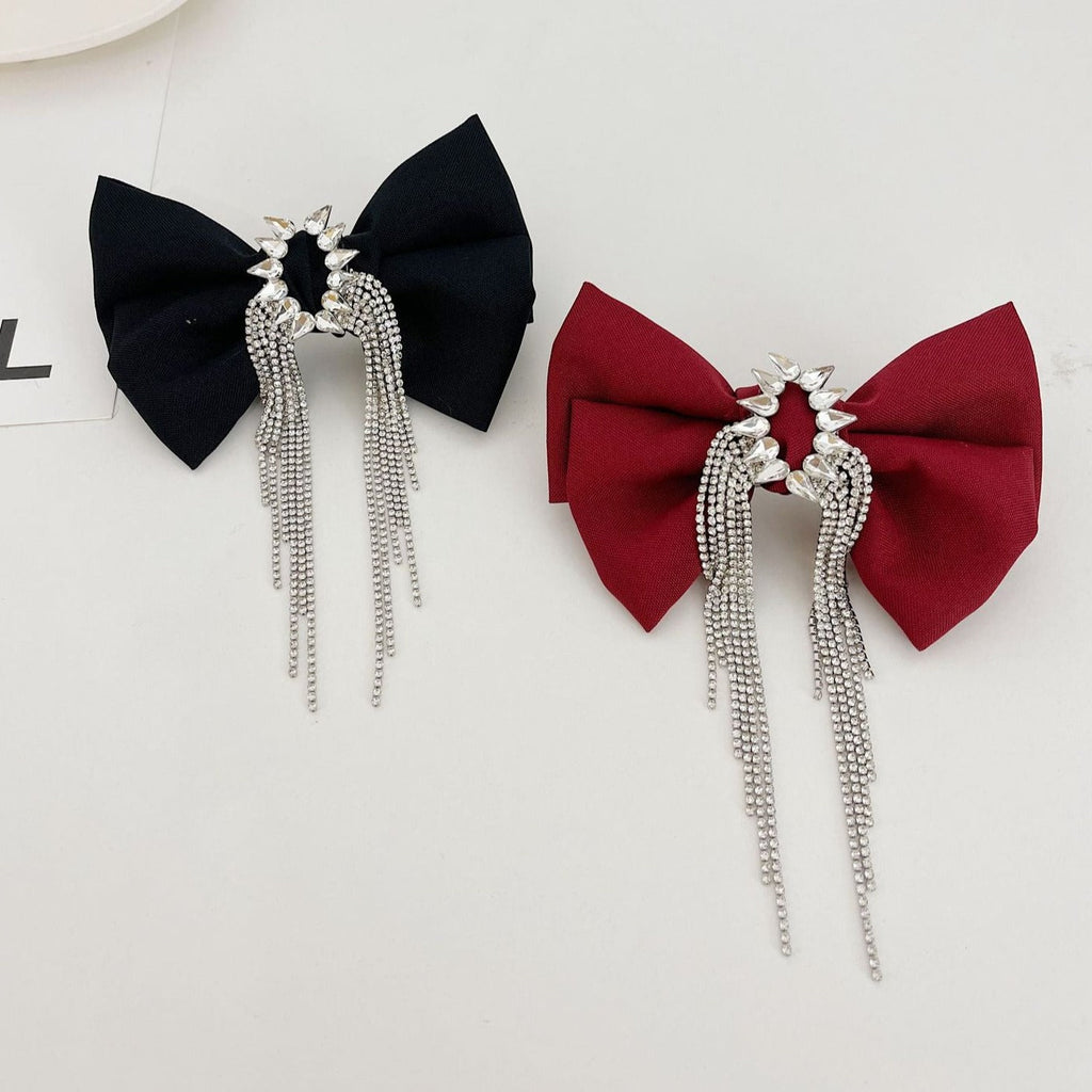 Bow Rhinestone Tassel Hair Clip L2748