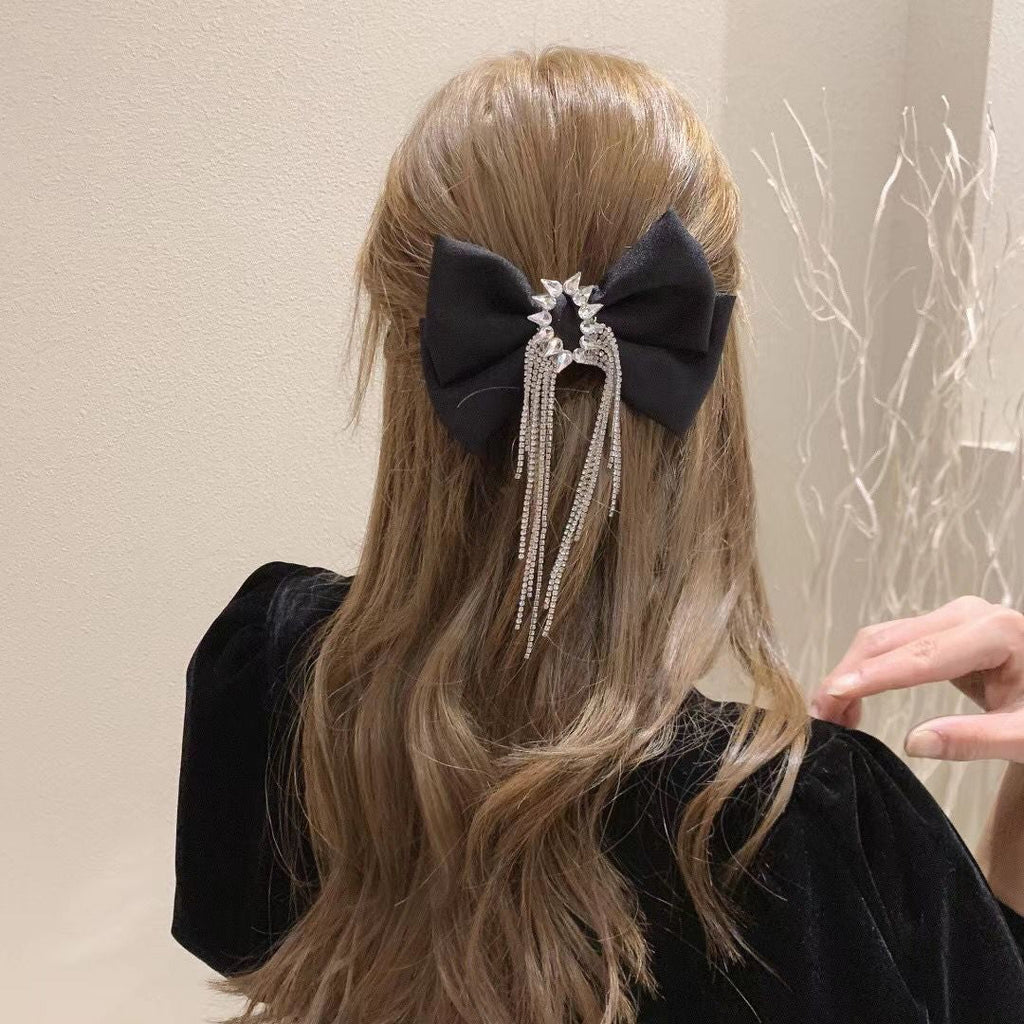 Bow Rhinestone Tassel Hair Clip L2748