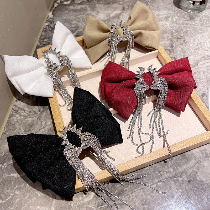 Bow Rhinestone Tassel Hair Clip L2748