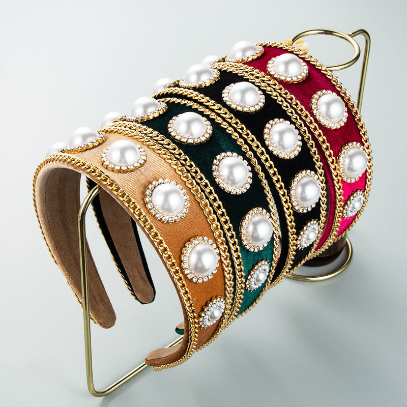 Pearl Chain Velvet Headband L3149